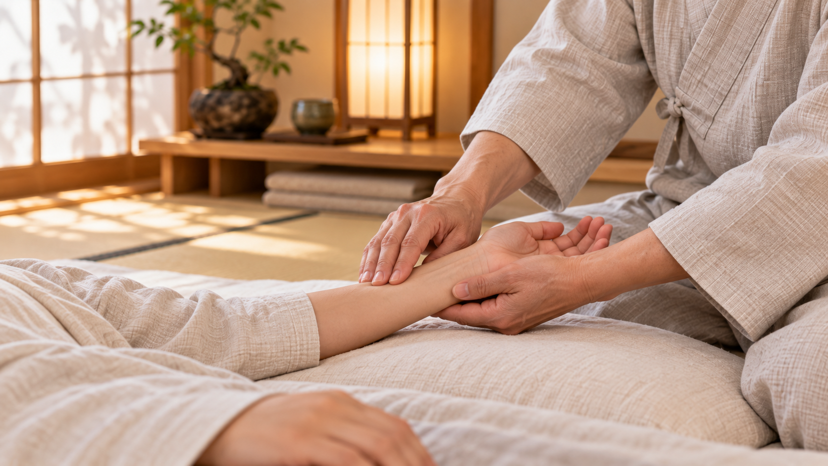 Evaluación inicial de Zen Shiatsu con contacto en manos y antebrazo